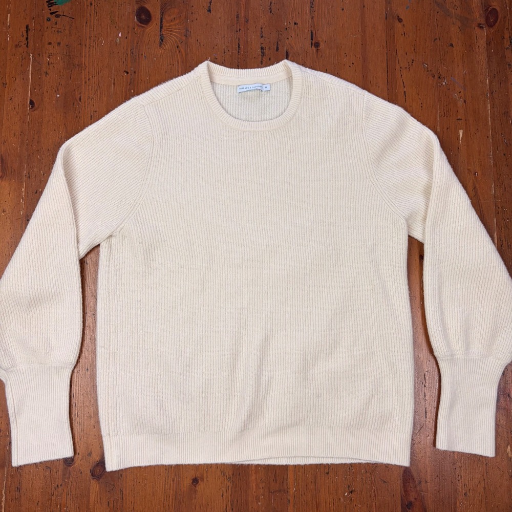 Threads 4 Thought Cream Rib‎ Knit Sweater Mens Medium Organic Cotton Sustainable